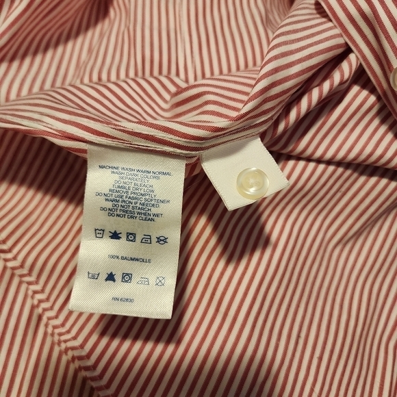 Land's End Red White Stripe Button Shirt No Iron Pinpoint Oxford Women's 8 EUC - Picture 6 of 6